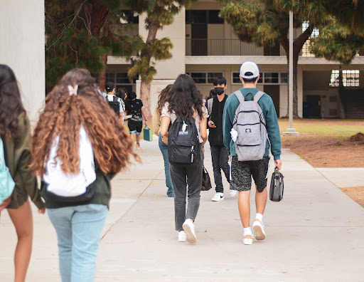 An early start, freshman students make their way to their first periods in West High’s Building Five, ready for learning. Finding their classes is a breeze after already having a few days of instruction.