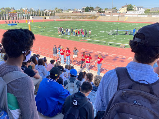 FCA (Fellowship of Chrsitian Athletes) met for the first time in person last Thursday to have fellowship and build relationships with one another. They played games, ate food, and listened to a message by a leader. Photo courtesy of Eva Brandt.