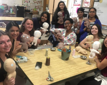 FCCLA members are stitching dolls for one of their community service projects: Dollies for Doctors in 2019. These dolls were used to show kids how they were going to be operated on to put them at ease. Photo courtesy of Pragna Chennuri (12).