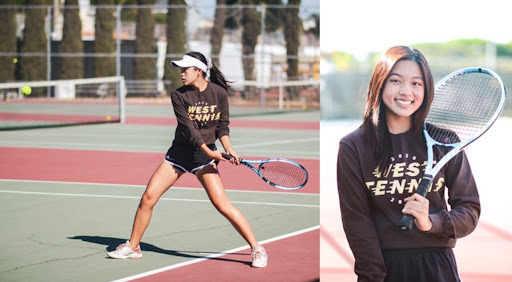 Receiving the tennis ball, Varsity Girls’ Tennis player Ivy Chan (12) delivers a fierce hit during team warm-ups. She encourages all student athletes to try their best: “In high school, you only have four years to do what you want in your sport, and I think it’s more important that you go all out and you try even if you do make mistakes.” 