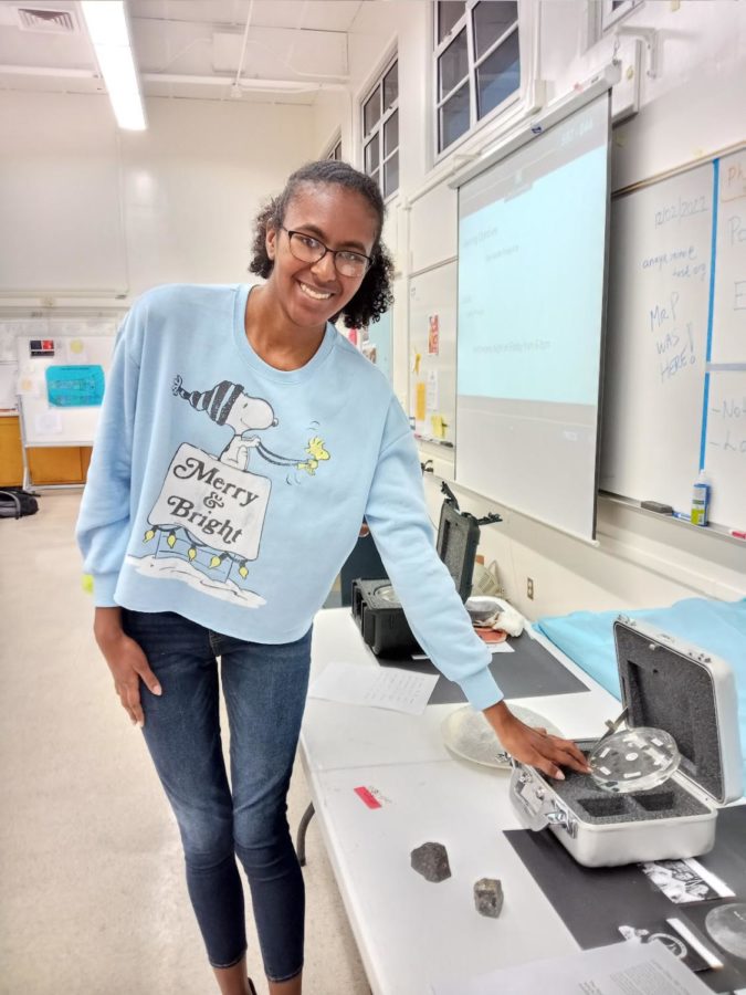 Though the continuous downpour had rendered students unable to use telescopes, Carissa Melendez (10) was still able to touch and hold lunar samples from thousands of miles away — things that were quite literally unlike any other on Earth. 