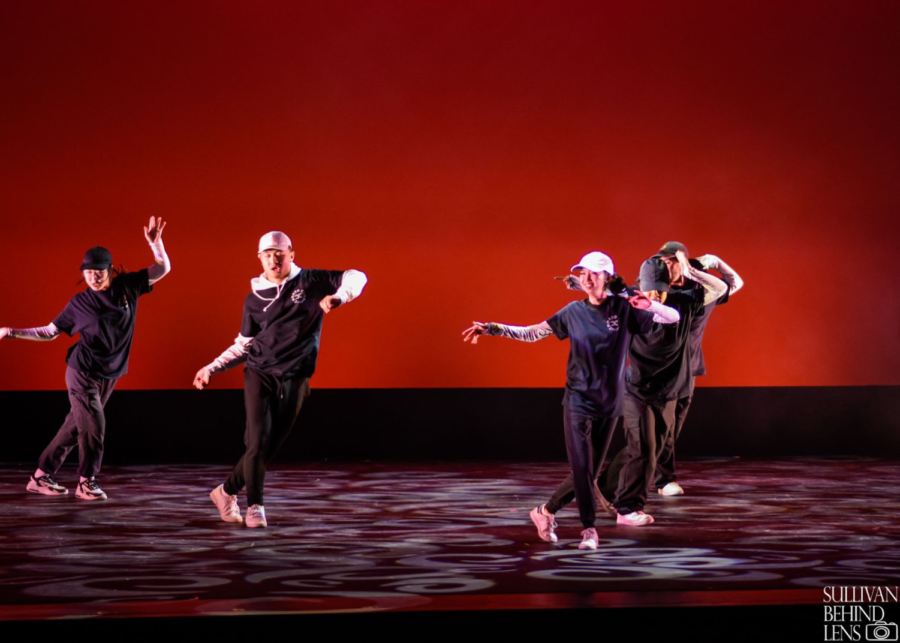 Choreo Club rallies the crowd with impeccable dance routines that have audience members “screaming our lungs out”, said Kono. (Pictured from left to right: Hannah Kang (10), Kieffer Castro (12), Lauren Ng (12), Ray Pham (12) and Alexssa Takeda (12).)