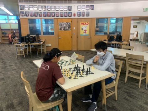 On Saturday, Mar. 25, West High’s Games Club will be hosting its first interschool chess competition. Pictured: Games Club President Anika Agarwal (12) member Matthias Kim (10). Photo courtesy of Anika Agarwal.