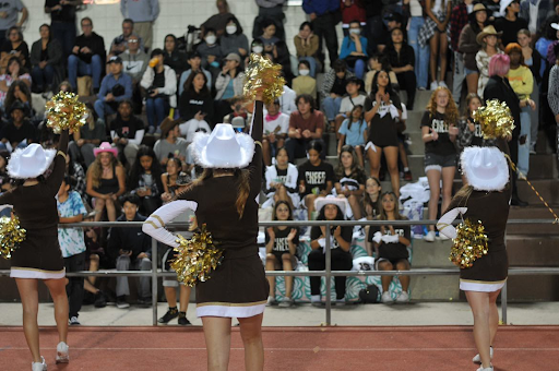 The West High Cheer Team performs at all football games to cheer on Warriors and bring energy to the student section.