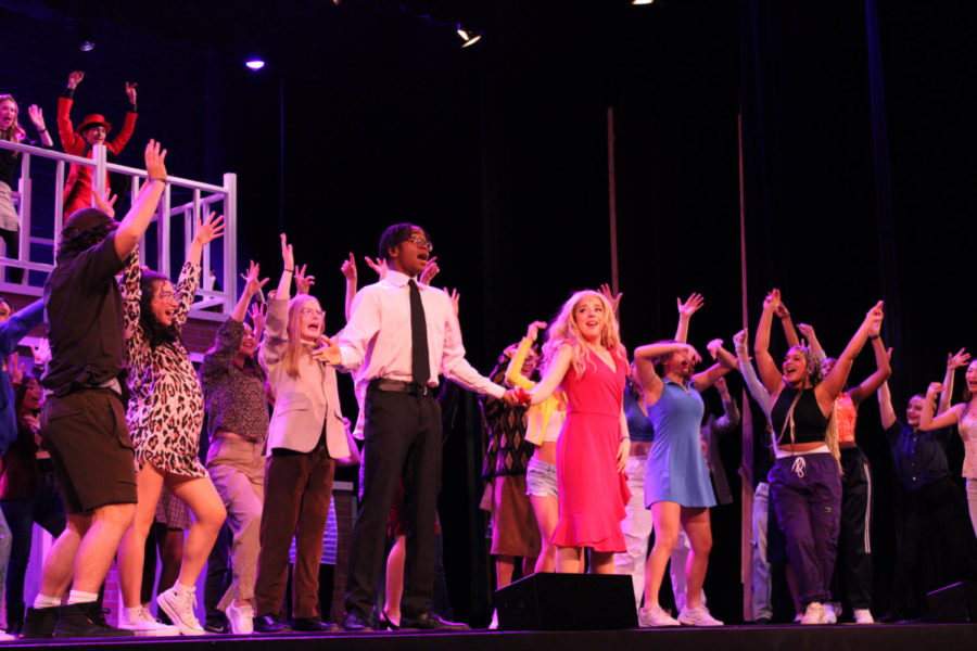 Within the final moments of the show, Elle Woods and Emmett Forrest (portrayed by Mia Gibson (12) and Brandon Howard (12)) are joined by the cast of West High’s 2023 spring musical, “Legally Blonde.” As Woods emerged victorious from her court case,  Gibson commented that “Legally Blonde” celebrated the importance of “self-expression, self-discovery, and growth.” 