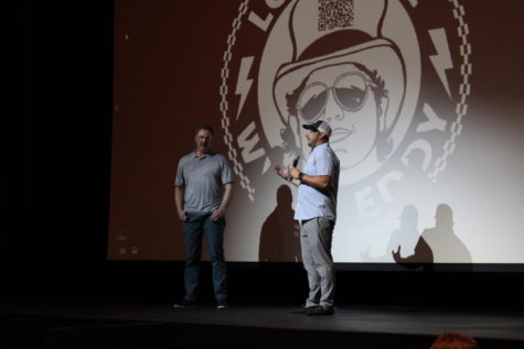 On May 21 in the Hermosa Beach Playhouse Theater, Wyatts man nanny Stassin Sexton and filmmaker Eric Light share the stage, describing the emergence of the WYATZ66 film. Photo courtesy of Jordan Salmon.