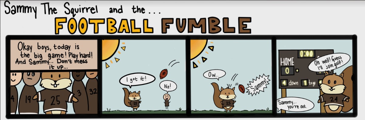 Hey Everybody! Meet Sammy the Squirrel, our beloved Signals mascot come to life in his brand new comic strip. Sammy's just begun his senior year here at West High and can't wait to have more fun misadventures as the year continues. Be sure to check back regularly to see what he's been up to. 